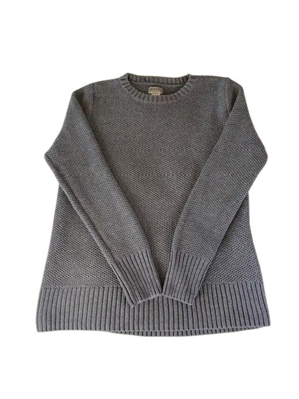 Duluth Crew Neck Knit Worth Sweater Gray L Textured Pattern Layering Cozy Comfy